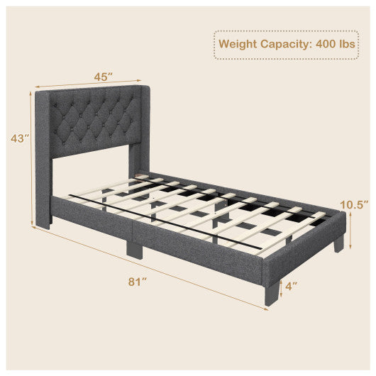 Twin/Full/Queen Size Upholstered Platform Bed with Button Tufted Headboard-Twin Size