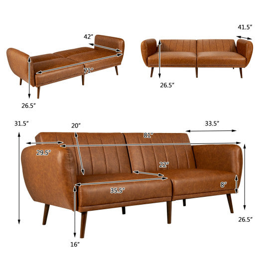 3 Seat Convertible Sofa Bed with Adjustable Backrest for Living Room-Brown