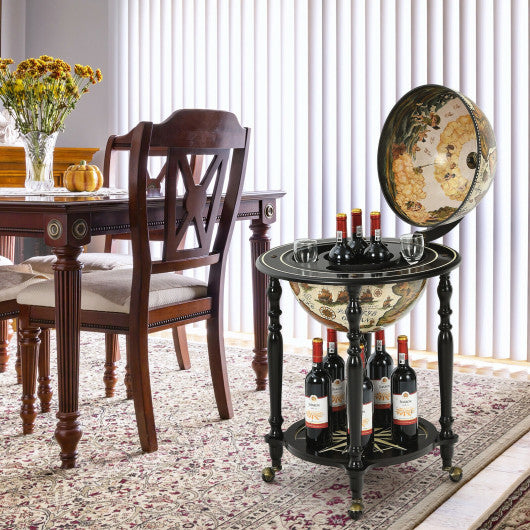 16th Century Nautical Chart Wine Cabinet with Wheels