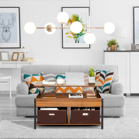 Lift Top Coffee Table Central Table with Drawers and Hidden Compartment for Living Room-Brown