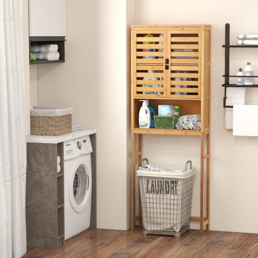 Bamboo Over The Toilet Storage Cabinet Bathroom with Adjustable Shelf-Natural