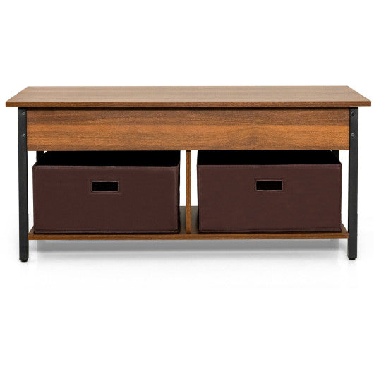 Lift Top Coffee Table Central Table with Drawers and Hidden Compartment for Living Room-Brown