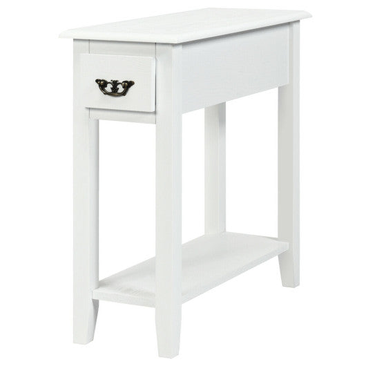 2 Pieces 2 Tier Sofa Side End Table with Drawer and Open Shelf-White