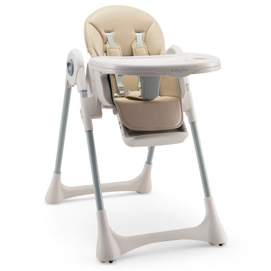 Baby Folding High Chair Dining Chair with Adjustable Height and Footrest-Beige