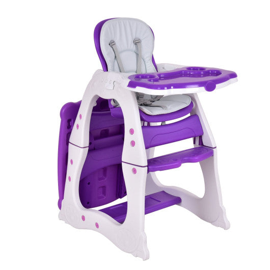 3 in 1 Infant Table and Chair Set Baby High Chair-Purple