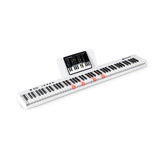 88-Key Folding Electric Lighted Piano Full-Size Portable Keyboard MIDI-White