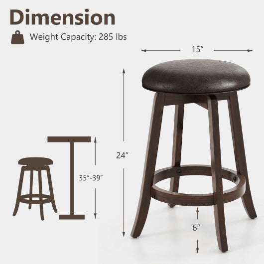 Set of 2 24/29 Inch Upholstered PU Leather Bar Stool with 360° Swivel Round Seat-24 Inch