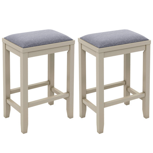 2 Pieces 25 Inch Upholstered Bar Stool Set with Solid Rubber Wood Frame and Footrest-Griege