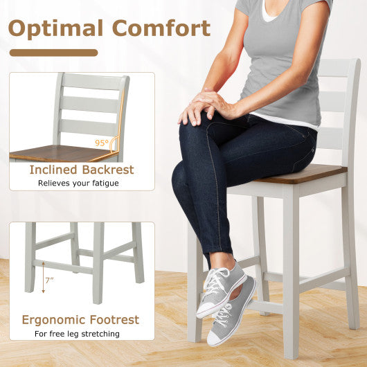 Set of 2 Counter Bar Stool with Inclined Backrest and Footrest-Gray