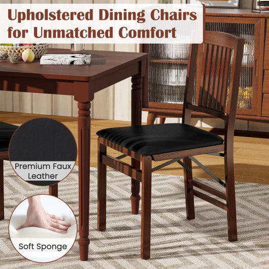 Set of 2 Foldable Upholstered Kitchen Chairs with Padded Seat-Brown