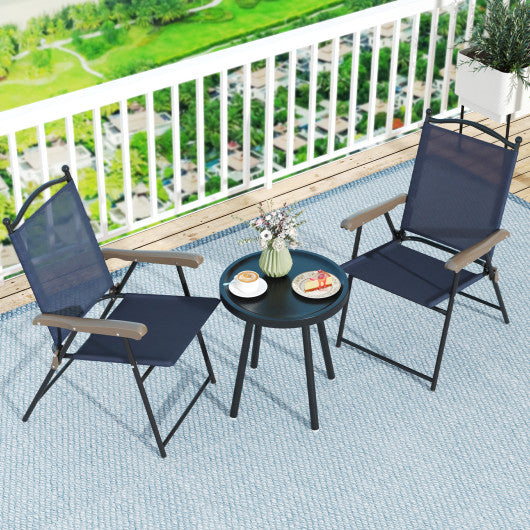 Set of 2 Patio Folding Sling Back Camping Deck Chairs-Navy