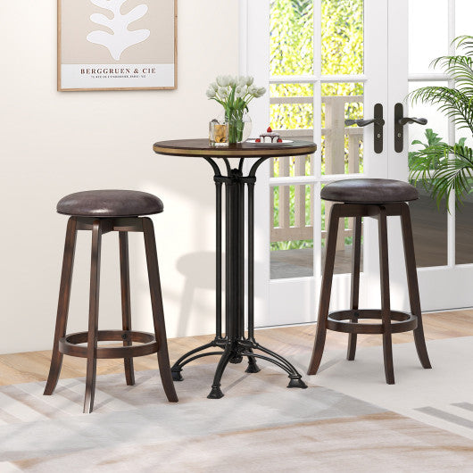 Set of 2 24/29 Inch Upholstered PU Leather Bar Stool with 360° Swivel Round Seat-29 inches