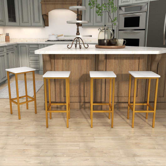 Set of 4 Bar Stool Set 26 Inch Bar Chair with Metal Legs and Footrest-White