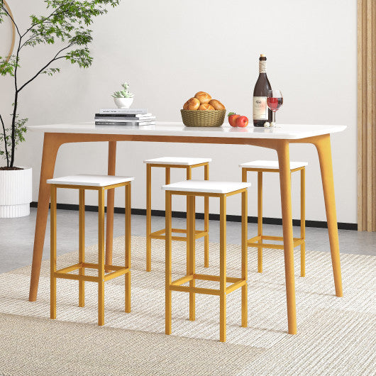 Set of 4 Bar Stool Set 26 Inch Bar Chair with Metal Legs and Footrest-White