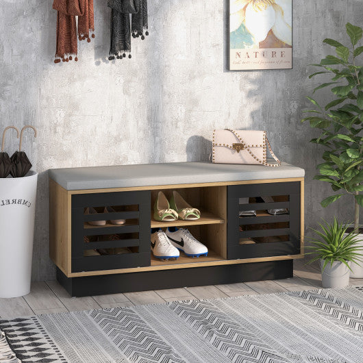 Shoe Bench with 6 Storage Compartments and 3 Adjustable Shelves-Natural