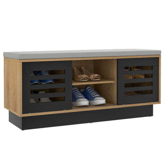 Shoe Bench with 6 Storage Compartments and 3 Adjustable Shelves-Natural