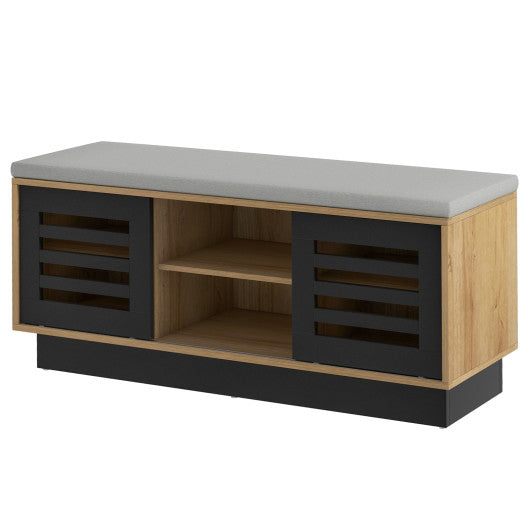 Shoe Bench with 6 Storage Compartments and 3 Adjustable Shelves-Natural