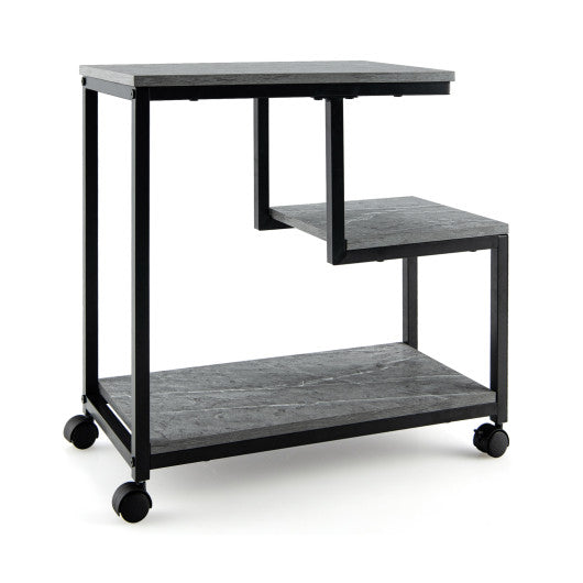 3-Tier Side Table with Storage and Universal Casters for Living Room and Bedroom-Black