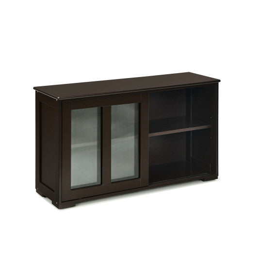 Sideboard Buffet Cupboard Storage Cabinet with Sliding Door-Brown