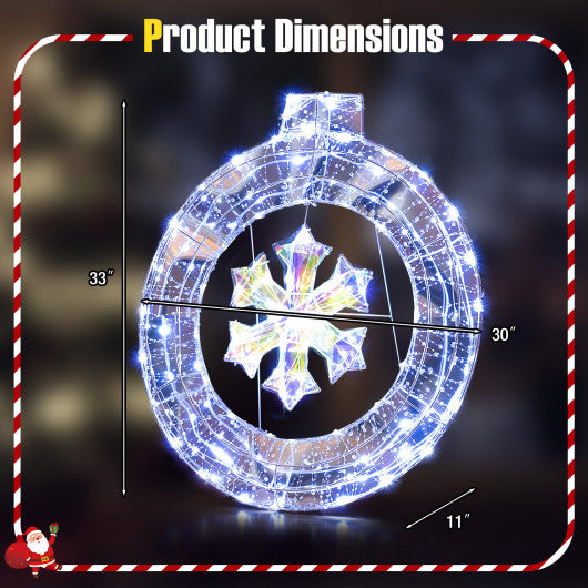 33 Inch Lighted Snowflake Wreath with Hanging Ring and Support Bracket