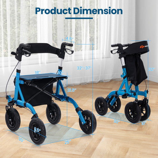 Height Adjustable Rollator Walker Foldable Rolling Walker with Seat for Seniors-Blue