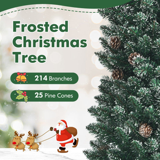 Snowy Artificial Pencil Christmas Tree with Pine Cones-5 ft