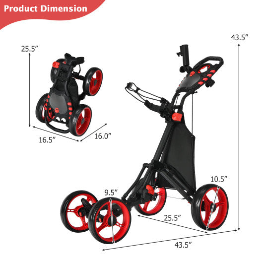 Golf Push Pull Cart with Foot Brake-Red