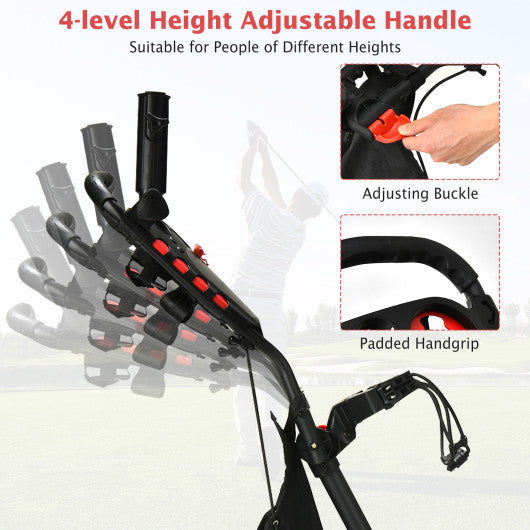 Golf Push Pull Cart with Foot Brake-Red