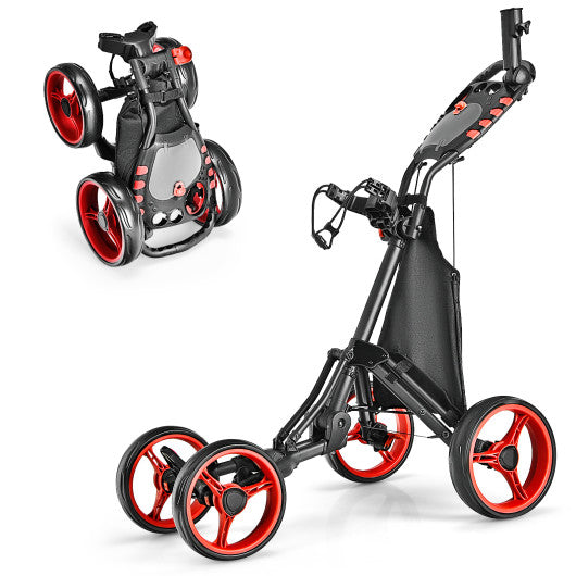 Golf Push Pull Cart with Foot Brake-Red