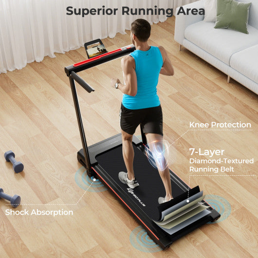 3-in-1 Folding Treadmill with Large Desk and LCD Display-Black