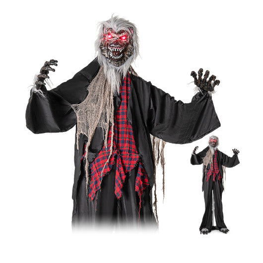 8.2 FT Standing Animatronic Werewolf with Howling Sounds Red Flashing Eyes and Poseable Arms