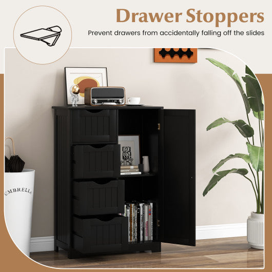 Standing Indoor Wooden Cabinet with 4 Drawers-Black