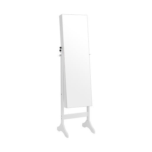 Adjustable Standing Jewelry Cabinet with Full Length Mirror-White