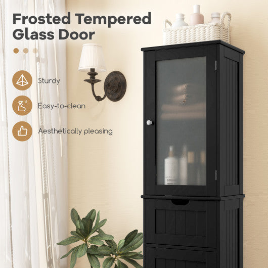 Tall Floor Storage Cabinet with 2 Doors and 1 Drawer for Bathroom-Black