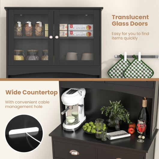 Tall Sideboard with 2 Drawers and Adjustable Shelves-Black
