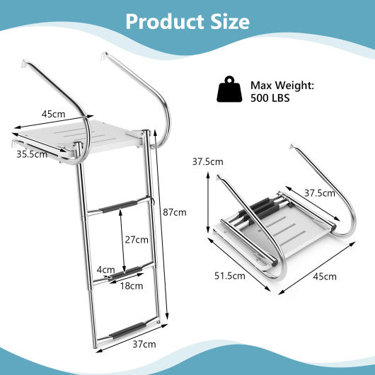 3-Step Telescoping Boat Ladder with Fiberglass Platform and Handrails