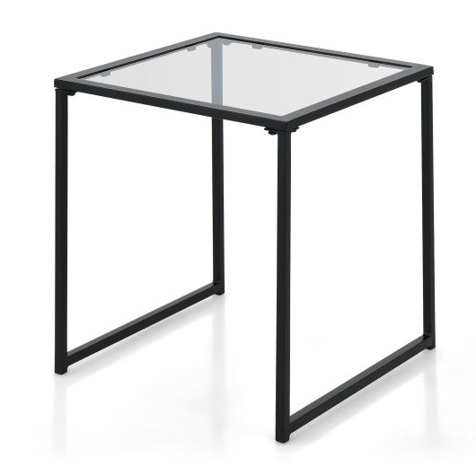 Tempered Glass Side Table with Metal Frame for Indoor and Outdoor