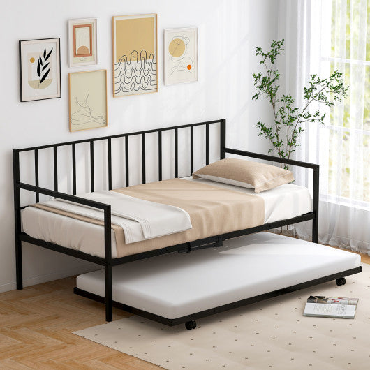 Twin Size Daybed and Trundle Frame Set Trundle Bedframe-Black