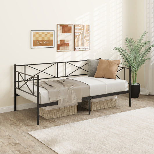 Twin Size Platform Bed with Heavy-duty Metal Slat Support-Black