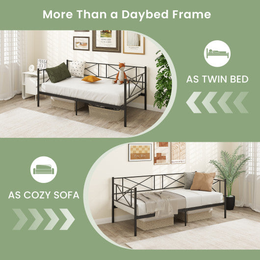 Twin Size Platform Bed with Heavy-duty Metal Slat Support-Black