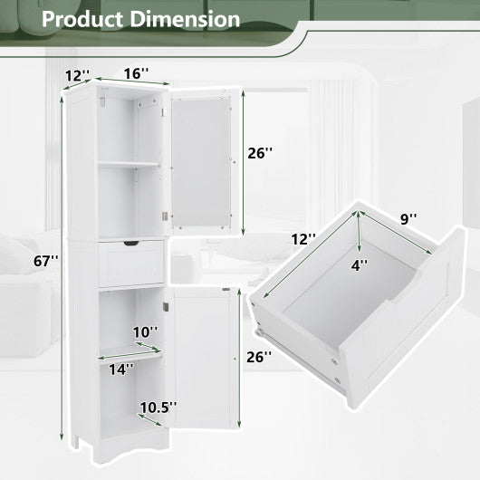 Tall Floor Storage Cabinet with 2 Doors and 1 Drawer for Bathroom-White