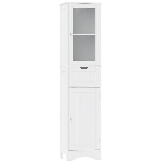 Tall Floor Storage Cabinet with 2 Doors and 1 Drawer for Bathroom-White
