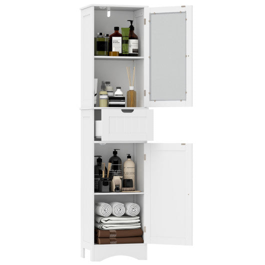 Tall Floor Storage Cabinet with 2 Doors and 1 Drawer for Bathroom-White