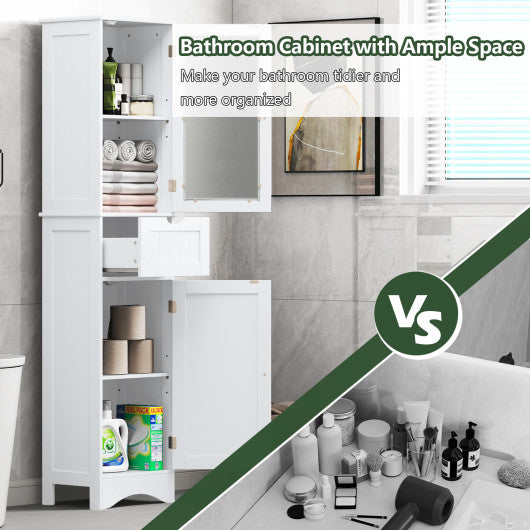 Tall Floor Storage Cabinet with 2 Doors and 1 Drawer for Bathroom-White