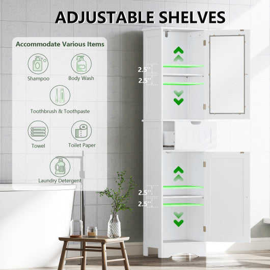 Tall Floor Storage Cabinet with 2 Doors and 1 Drawer for Bathroom-White