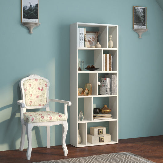 66 Inch Tall 5 Tiers Wood Bookshelf with 10 Open Compartments-White