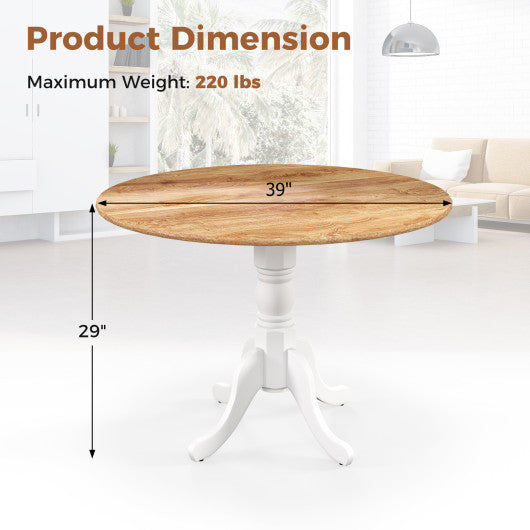 Wooden Dining Table with Round Tabletop and Curved Trestle Legs-Natural & White