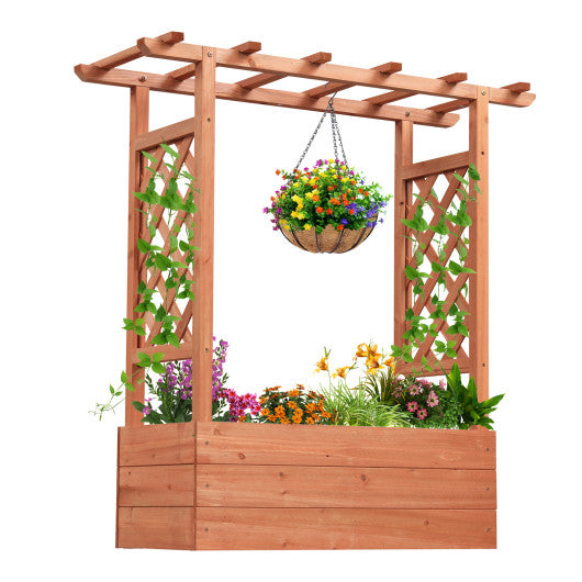 Wooden Raised Garden Bed Elevated Planter Box with Trellis and Hanging Roof-Orange