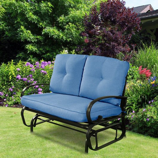 Outdoor Patio Cushioned Rocking Bench Loveseat-Blue