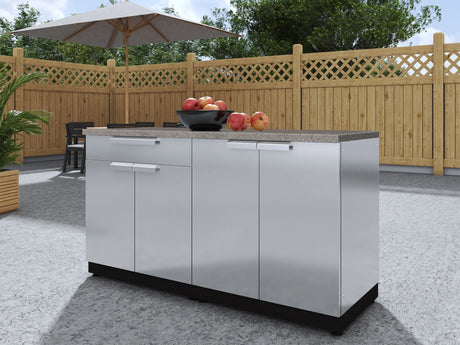 Outdoor Kitchen Stainless-Steel 5 Piece Cabinet Set with with 3-Drawer, Bar, Grill Cabinet, Platinum Grill and Countertop